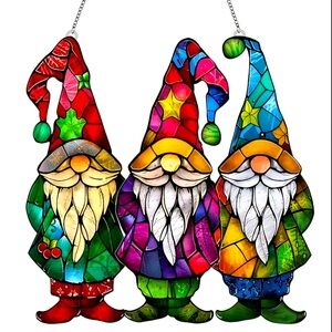 Stained Glass Gnome Window Hanger 3 Gnomes Waterproof Scratch Chemical Resistant